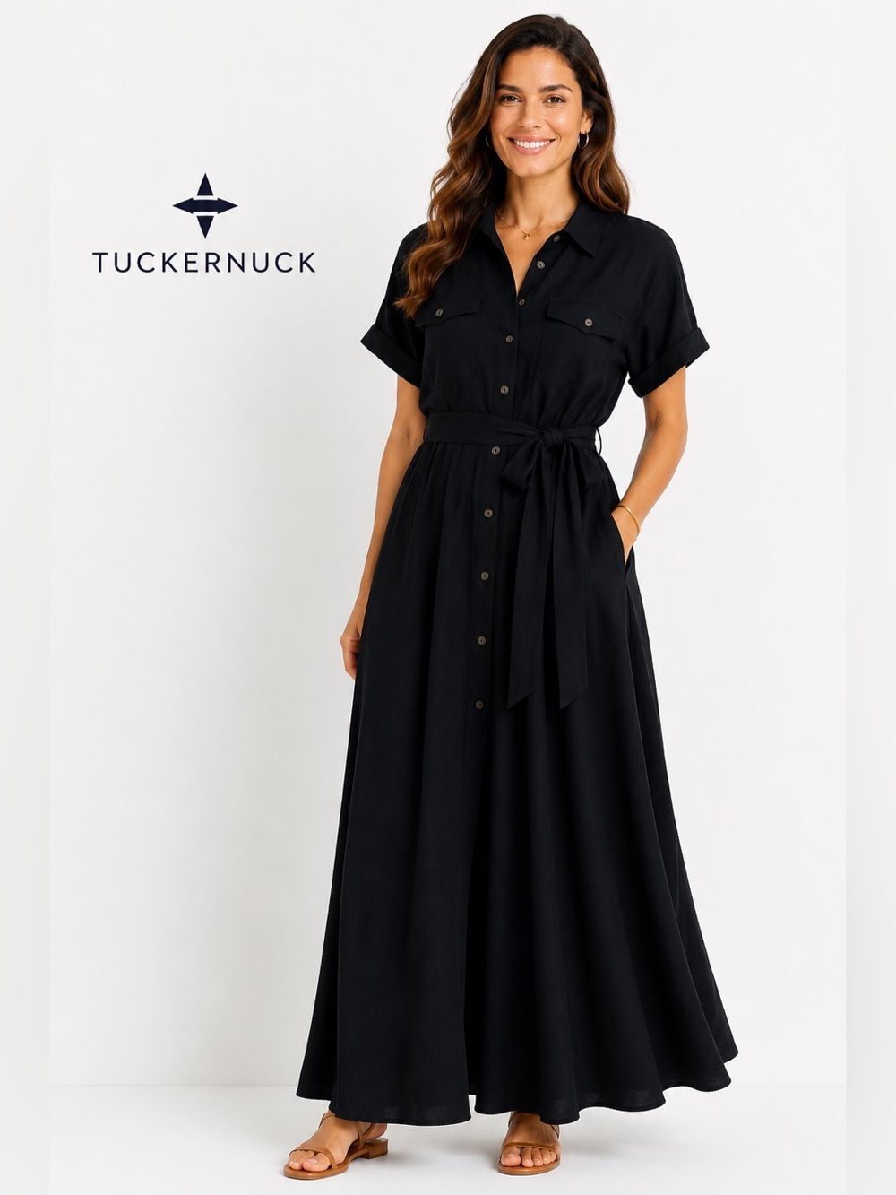 Tuckernuck Lucienne Black Maxi Shirt Dress | Size Small